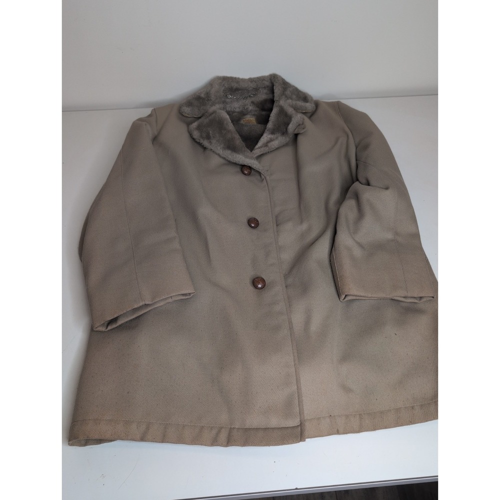Vintage Mighty Mac Pea Coat Mens Tan Vintage Sherpa Lined USA Retro 70s Sz 40